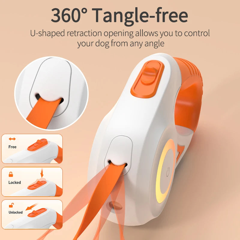 5M Automatic Retractable Dog Leash with LED Light for Enhanced Visibility - Stylish and Functional Flexi Lead for Dogs and Puppies