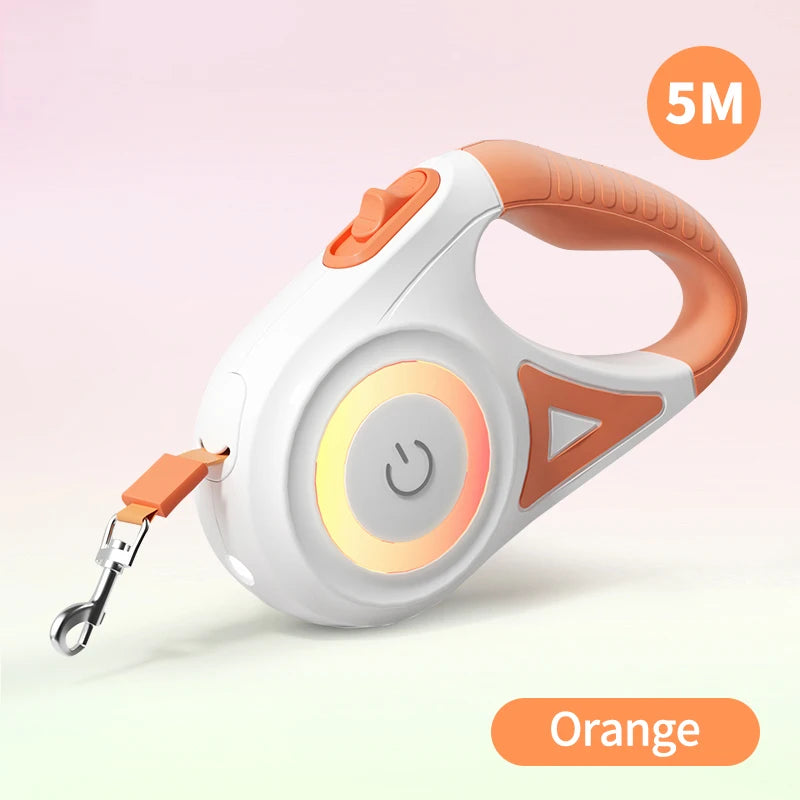 5M Automatic Retractable Dog Leash with LED Light for Enhanced Visibility - Stylish and Functional Flexi Lead for Dogs and Puppies