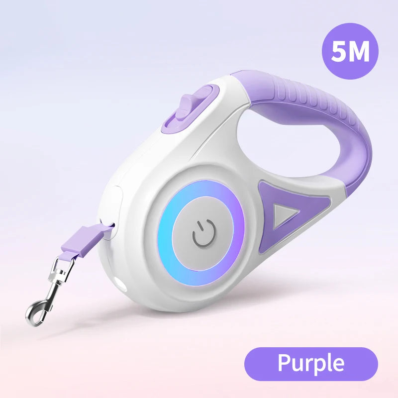 5M Automatic Retractable Dog Leash with LED Light for Enhanced Visibility - Stylish and Functional Flexi Lead for Dogs and Puppies