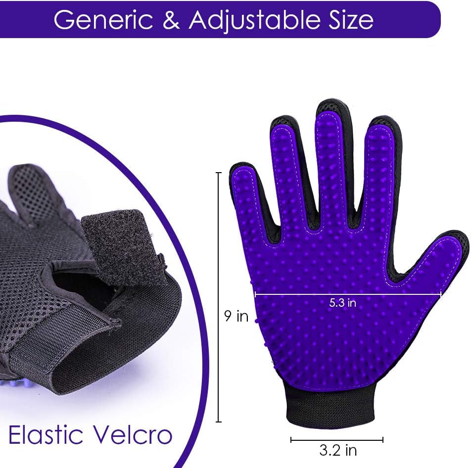 Pet Hair Removal Glove with 255 Silicone Tips for Dogs & Cats,1 Pair Purple | 2-In-1 Deshedding & Massage Mitt, 5-Finger Flexible Design, for Bathing & Grooming, Safe for Long/Short/Curly Hair Pets