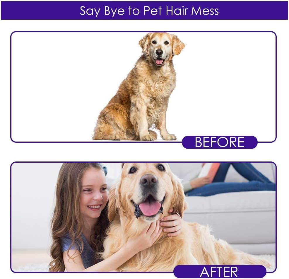 Pet Hair Removal Glove with 255 Silicone Tips for Dogs & Cats,1 Pair Purple | 2-In-1 Deshedding & Massage Mitt, 5-Finger Flexible Design, for Bathing & Grooming, Safe for Long/Short/Curly Hair Pets