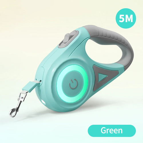 5M Automatic Retractable Dog Leash with LED Light for Enhanced Visibility - Stylish and Functional Flexi Lead for Dogs and Puppies