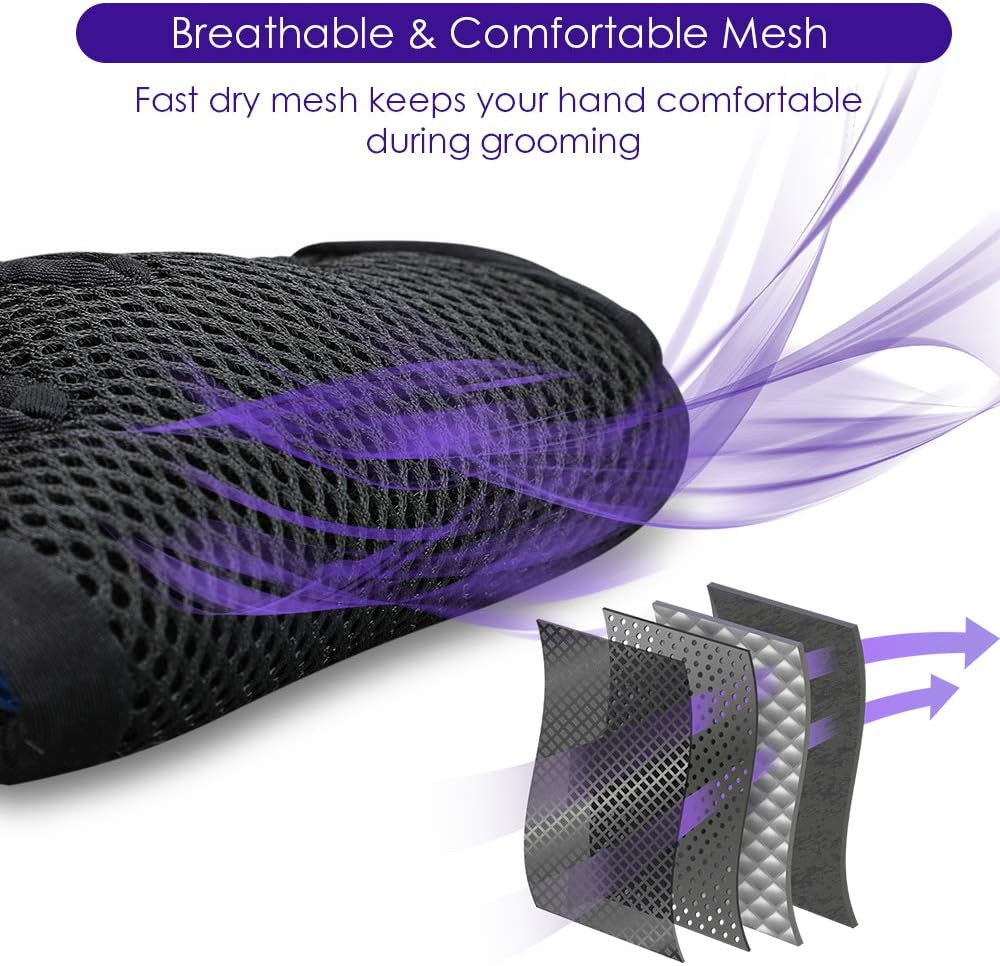 Pet Hair Removal Glove with 255 Silicone Tips for Dogs & Cats,1 Pair Purple | 2-In-1 Deshedding & Massage Mitt, 5-Finger Flexible Design, for Bathing & Grooming, Safe for Long/Short/Curly Hair Pets