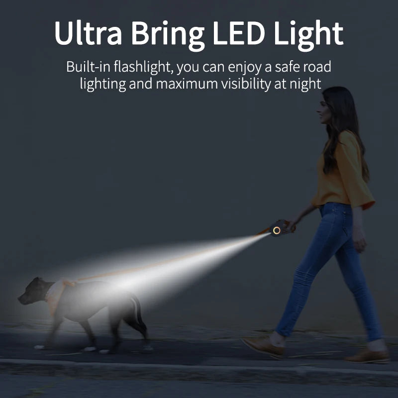 5M Automatic Retractable Dog Leash with LED Light for Enhanced Visibility - Stylish and Functional Flexi Lead for Dogs and Puppies